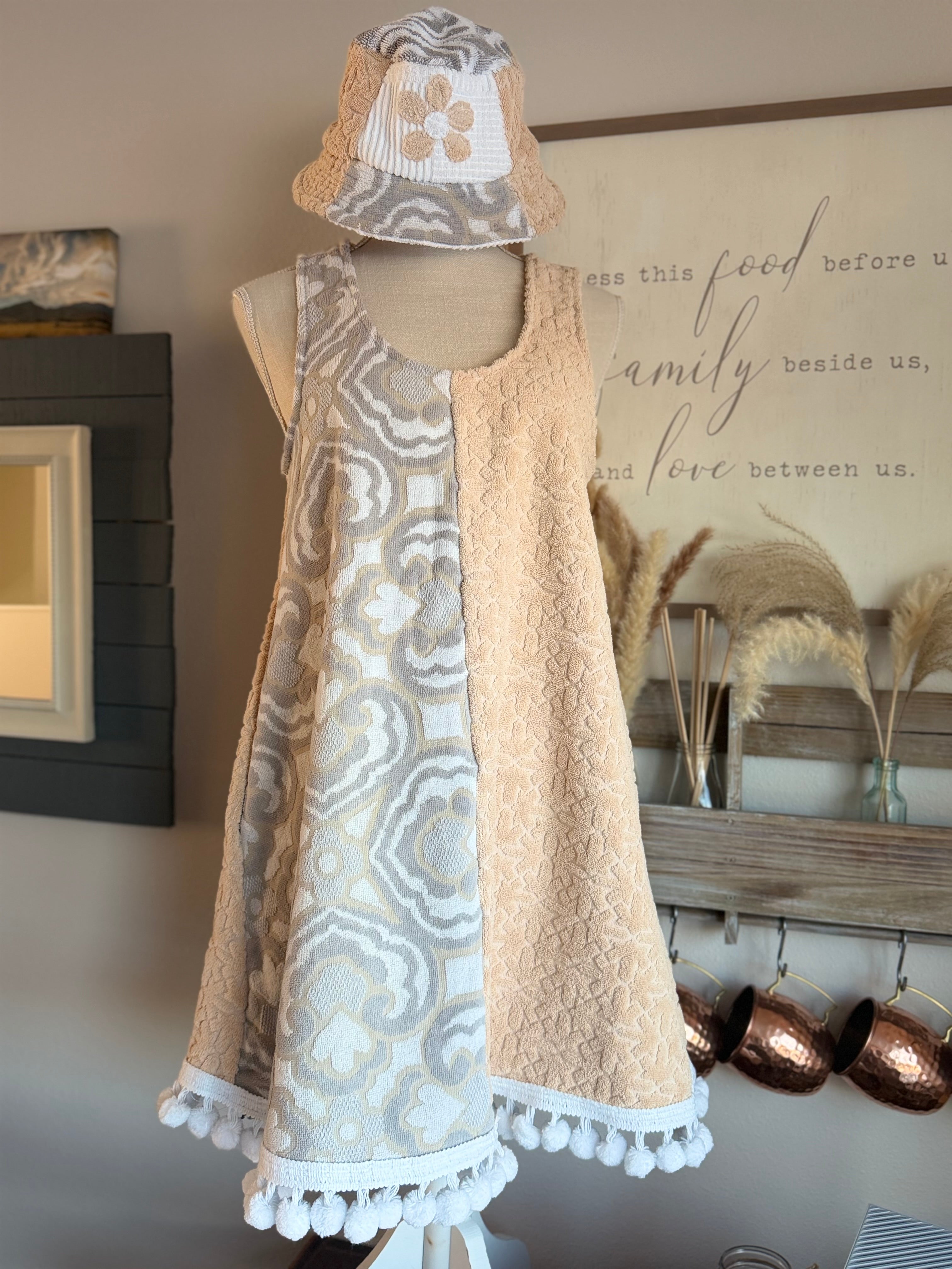 Tan Gray White Towel Dress S/M