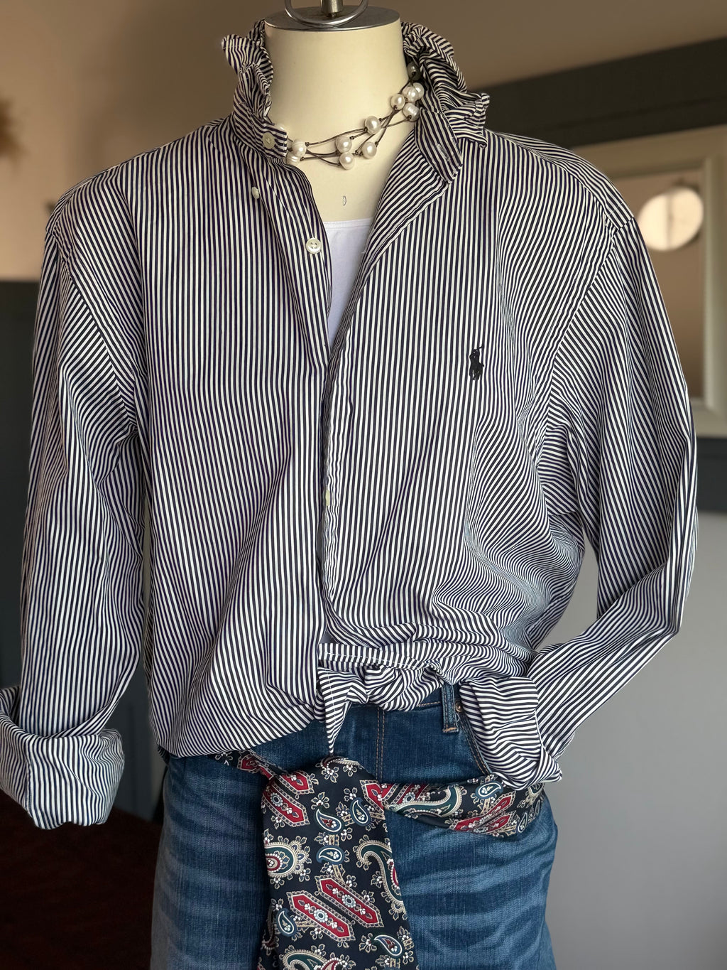 Ralph Lauren Black White Stripe M/L