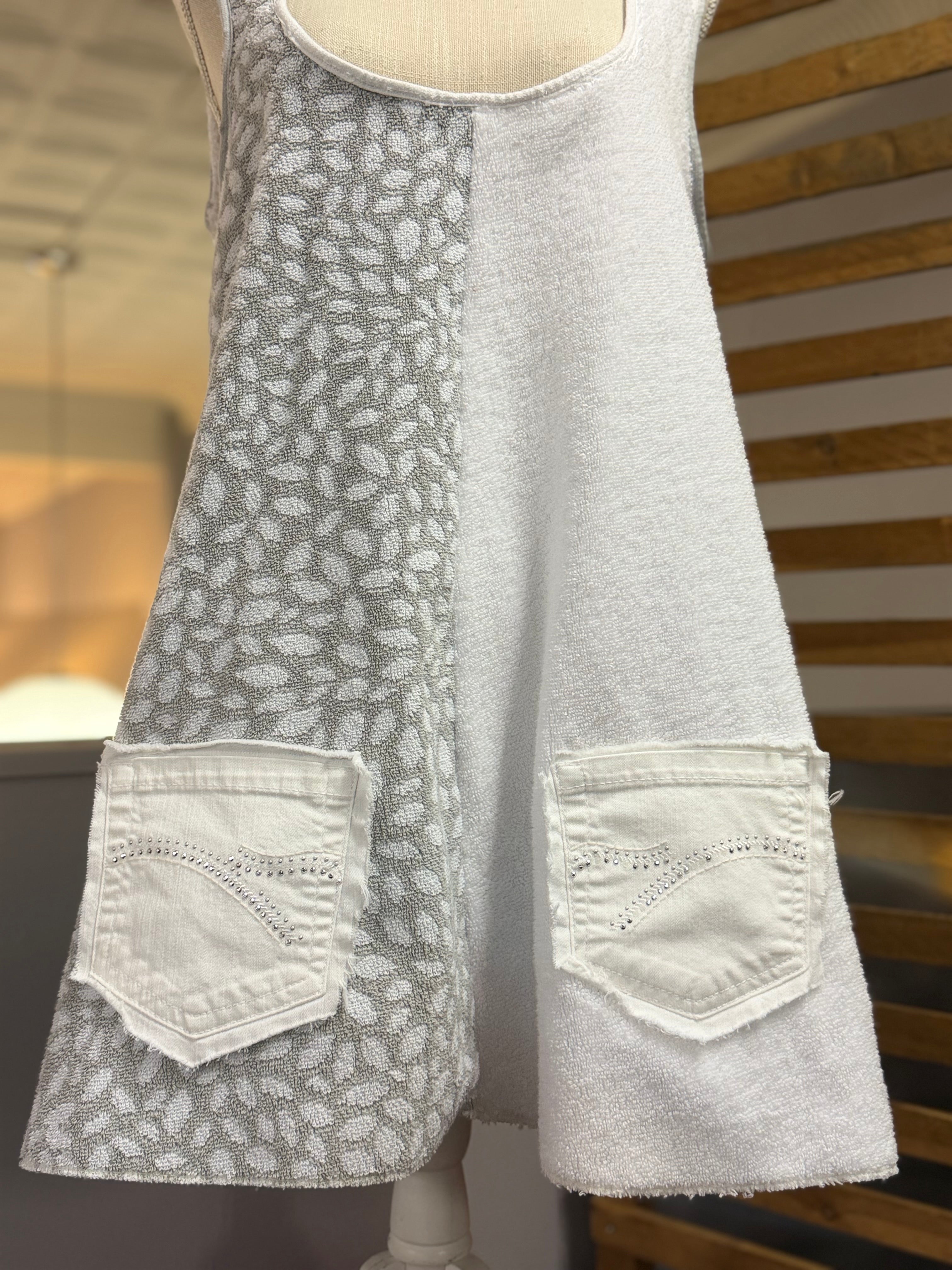 White-Gray Towel Dress L